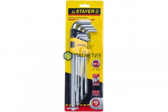 Набор ключей имбусовых HEX, 1,5-10 мм, Cr-V, 9шт., удлин с шариком, сатин. покрытие STAYER "MASTER" | «ТАТМЕТИЗ» Набор ключей имбусовых HEX, 1,5-10 мм, Cr-V, 9шт., удлин с шариком, сатин. покрытие STAYER "MASTER" - магазин крепежа «ТАТМЕТИЗ»
