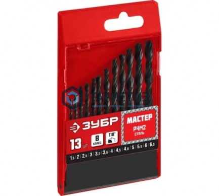 Набор сверл "МЕТ-ВП" по металлу парооксидированных, быстрорежущая сталь, 1,5-6,5мм, 13шт ЗУБР |  «ТАТМЕТИЗ» Набор сверл "МЕТ-ВП" по металлу парооксидированных, быстрорежущая сталь, 1,5-6,5мм, 13шт ЗУБР -  магазин крепежа «ТАТМЕТИЗ»