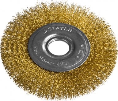 Щетка для УШМ дисковая 125 мм, 22 мм, витая стальная латунированная пров 0,3мм STAYER "PROFESSIONAL" -  магазин крепежа  «ТАТМЕТИЗ»