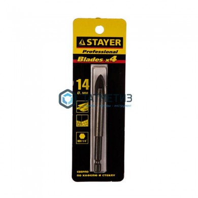 Сверло по кафелю и стеклу 14мм, с четырьмя режущими лезвиями STAYER -  магазин крепежа «ТАТМЕТИЗ»